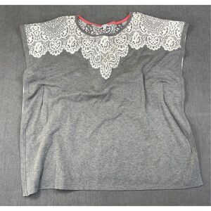 Adrienne Vittadini Poncho Top Women XL Gray‎ Lace Knit Oversized Romantic Casual